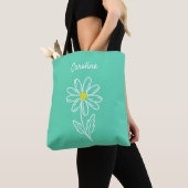 Mint Green Daisy Flower Personalized  Tote Bag トートバッグ (クローズアップ)
