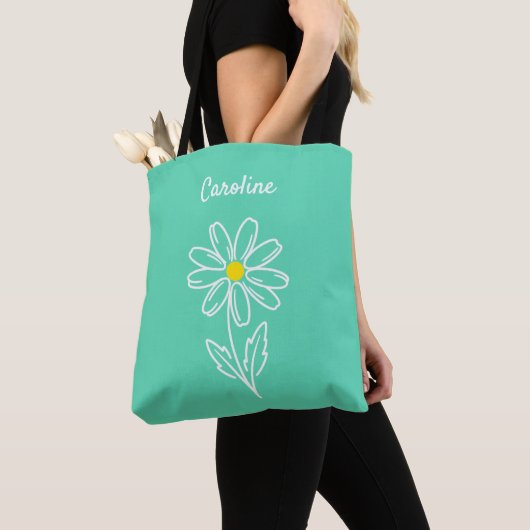 Mint Green Daisy Flower Personalized  Tote Bag トートバッグ (クローズアップ)
