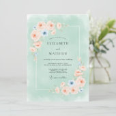 Mint Green Delicate Watercolor Wedding 招待状 (スタンド正面)