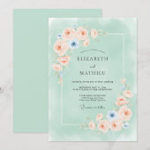 Mint Green Delicate Watercolor Wedding 招待状 (正面/裏面)