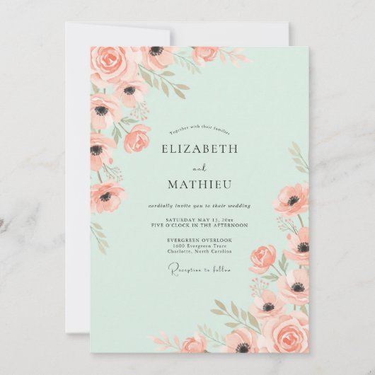 Mint Green Delightful Spring Wedding 招待状 (正面)