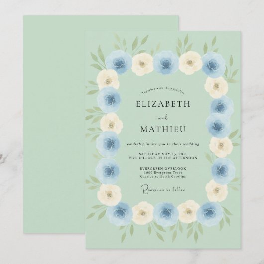 Mint Green Dreamy Spring Wedding 招待状 (正面/裏面)