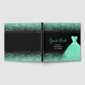 Mint Green Dress Faux Glitter Quinceanera ゲストブック (全面)