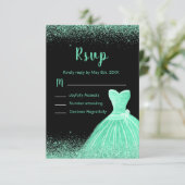 Mint Green Dress Faux Glitter Quinceanera 出欠カード (スタンド正面)