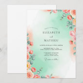 Mint Green Ethereal Watercolor Wedding 招待状 (正面/裏面)