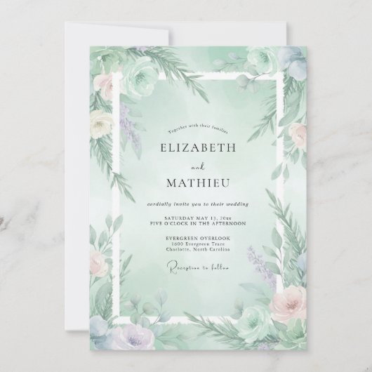 Mint Green Ethereal Winter Wedding 招待状 (正面)