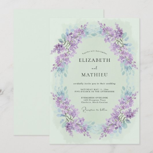 Mint Green Exquisite Spring Wedding 招待状 (正面/裏面)