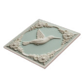 Mint green faux relief Art Nouveau Hummingbird  タイル (側面)
