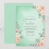 Mint Green Floral Blossom Wedding 招待状 (正面/裏面)