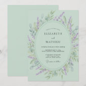 Mint Green Floral Botanical Wedding 招待状 (正面/裏面)