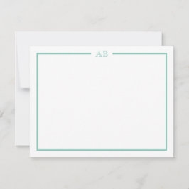 Mint Green Floral Monogram Note Cards ノートカード