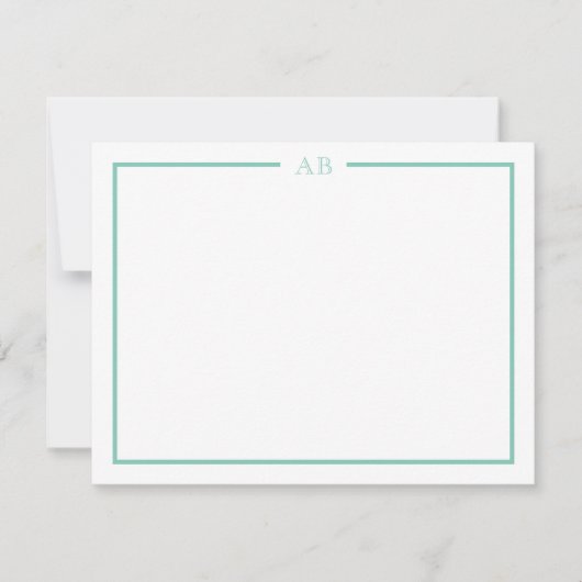 Mint Green Floral Monogram Note Cards ノートカード (正面)