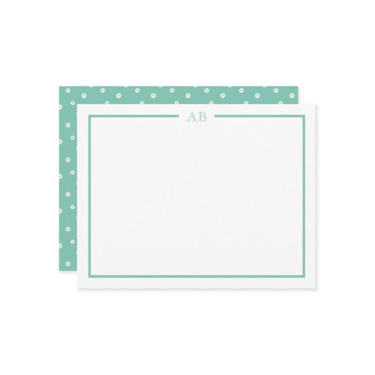 Mint Green Floral Monogram Note Cards ノートカード (正面/裏面インサイチュ)
