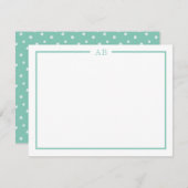 Mint Green Floral Monogram Note Cards ノートカード (正面/裏面)