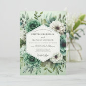 Mint Green Floral Opulence Wedding 招待状 (スタンド正面)