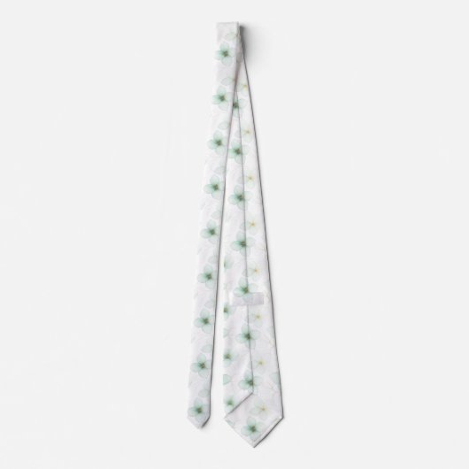 Mint Green Floral Pattern on White Background ネクタイ (裏面)