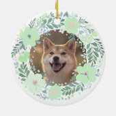 Mint Green Floral Shiba Inu Custom Photo Memorial セラミックオーナメント (裏面)