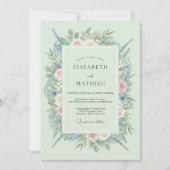 Mint Green Floral Wedding 招待状 (正面)