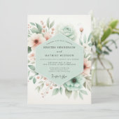 Mint Green Floral Whimsy Wedding 招待状 (スタンド正面)
