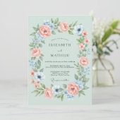 Mint Green Floral Wreath Wedding 招待状 (スタンド正面)