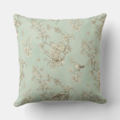 Mint Green French Country Birds and Floral Toile 1 クッション (裏面)