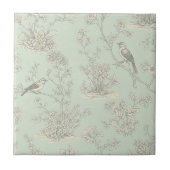 Mint Green French Country Birds and Floral Toile 3 タイル (正面)