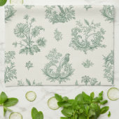 Mint Green French Country Birds and Floral Toile 4 キッチンタオル (折り畳み)
