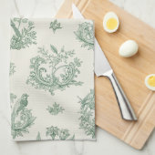 Mint Green French Country Birds and Floral Toile 4 キッチンタオル (四つ折り)