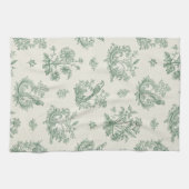 Mint Green French Country Birds and Floral Toile 4 キッチンタオル (横)