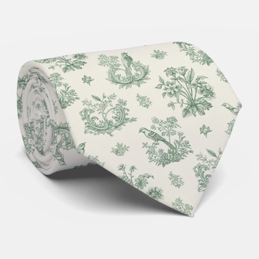 Mint Green French Country Birds and Floral Toile 4 ネクタイ (ロール)