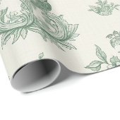 Mint Green French Country Birds and Floral Toile 4 ラッピングペーパー (ロールコーナー)