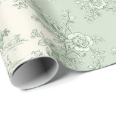 Mint Green French Country Floral Toile - Farmhouse ラッピングペーパー (ロールコーナー)