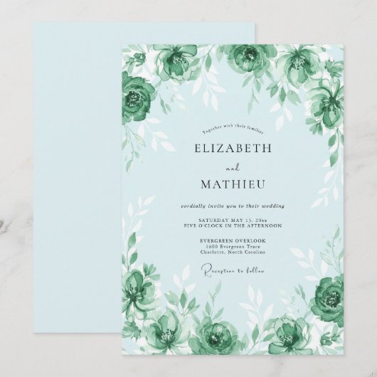 Mint Green Fresh Spring Wedding 招待状 (正面/裏面)
