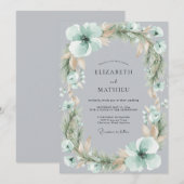 Mint Green Frosty Botanical Wedding 招待状 (正面/裏面)