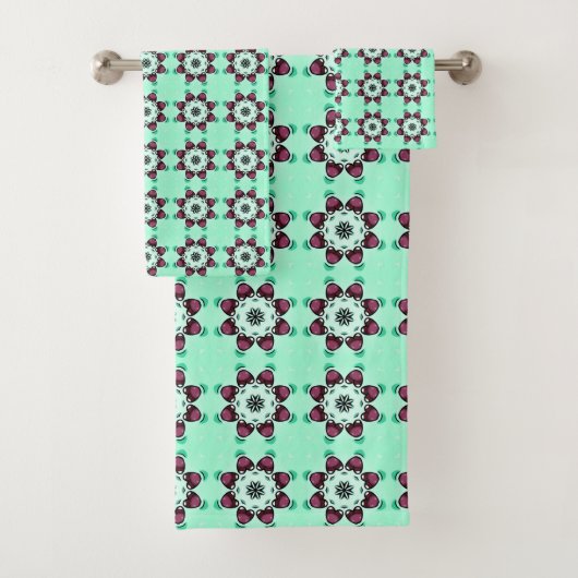 Mint green geometric mandala pattern Towel バスタオルセット (インサイチュ)