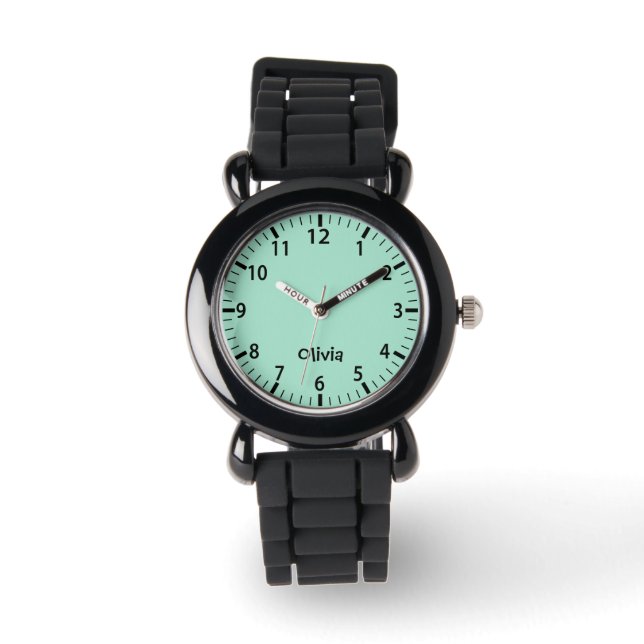 Mint Green Girls Personalized Kids Watch  腕時計 (正面)