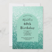Mint Green Glitter Glam Bling 60th Birthday Her 招待状 (正面)