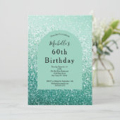 Mint Green Glitter Glam Bling 60th Birthday Her 招待状 (スタンド正面)