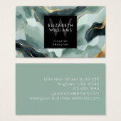 Mint Green Gold Abstract Monogram Business Cards (正面&裏面)