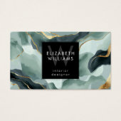 Mint Green Gold Abstract Monogram Business Cards (正面)