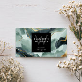 Mint Green Gold Abstract Monogram Business Cards