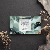 Mint Green Gold Abstract Monogram Business Cards