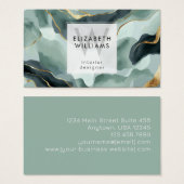 Mint Green Gold Abstract Monogram Business Cards (正面&裏面)