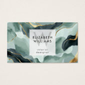 Mint Green Gold Abstract Monogram Business Cards (正面)