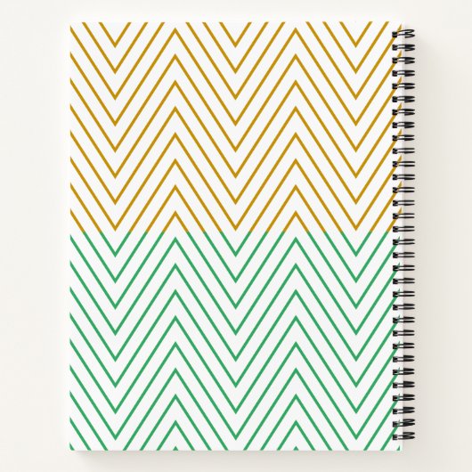 Mint Green Gold Chevron Personalized Pattern ノートブック (裏面)