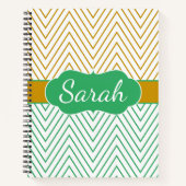 Mint Green Gold Chevron Personalized Pattern ノートブック (正面)