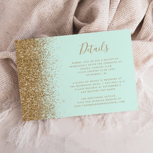 Mint Green Gold Glitter Wedding Details エンクロージャーカード