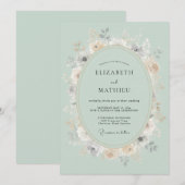 Mint Green Graceful Blossom Wedding 招待状 (正面/裏面)