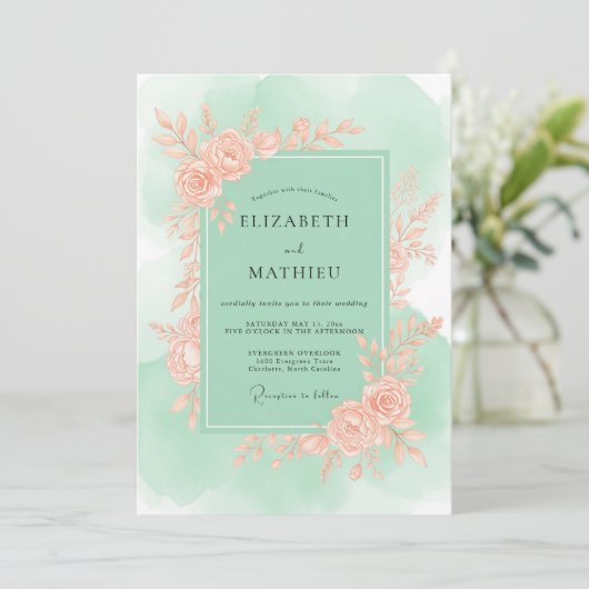 Mint Green Graceful Spring Wedding 招待状 (スタンド正面)