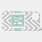 MINT GREEN, GRAY CHEVRON PATTERN PERSONALIZED Case-Mate iPhoneケース (裏面 (横))